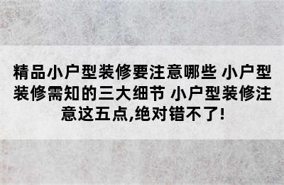 精品小户型装修要注意哪些 小户型装修需知的三大细节 小户型装修注意这五点,绝对错不了!